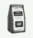 Vintage retro coffee pack. Bag in line woodcut style. Can be used for logo, badge or emblem. Line woodcut style.