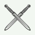 Vintage retro cross short swords. Graphic Art.