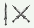 Vintage retro cross short swords. Roman sword. Gladius. Graphic Art. Royalty Free Stock Photo