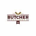 Vintage Retro Crossed cleavers for Butcher shop label logo Design