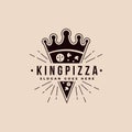 Vintage retro crown and pizza logo icon vector template