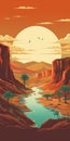 Vintage Retro Desert Oasis Vector Illustration For T-shirt Design