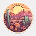 vintage retro designs of impreesion nature with flowers and cactus and mountains arizona style