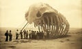 Vintage retro discovery of a dinosaur fossil skeleton