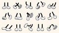 Vintage retro feet and boot vector collection. Comic retro feet in different poses, leg standing, walking, running