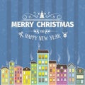 Vintage retro flat style trendy minimalistic Merry Christmas card and New Year wish greeting Royalty Free Stock Photo