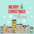 Vintage retro flat style trendy minimalistic Merry Christmas card and New Year wish greeting Royalty Free Stock Photo
