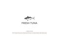 Vintage Retro Fresh Tuna Tunny Fish for Seafood Restaurant Product Label Logo Design Vector