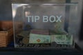 Vintage retro glass box and few coins