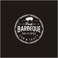 Vintage Retro grill barbecue with pork Label logo design