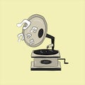 Vintage retro hand drawn gramophone in style. Royalty Free Stock Photo