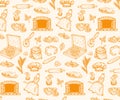 Vintage retro hand drawn pizza bakery ingredients doodle seamless pattern Royalty Free Stock Photo
