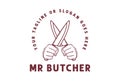 Vintage Retro Hand Hold Crossed Meat Knife for Butcher Logo Design