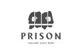 Vintage Retro Hand Hold Prison Jail Penitentiary Gaol Bars Logo Design Vector