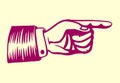 Vintage retro hand with pointing finger illustration