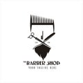 Vintage Retro Hipster Barbershop, salon with cross scissor and blade for man