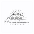 Vintage retro hipster Mountain Hill Island Lake Beach Sea Ocean. Line art style logo design