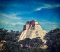 Mayan pyramid Pyramid of the Magician, Adivino in Uxmal, Mexic Royalty Free Stock Photo