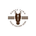 Vintage Retro Horse with Fence Stable Stabling for Farm Ranch Logo Illustration