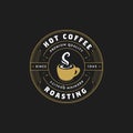 Vintage retro hot coffee cafe circle badge logo icon template outline style