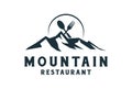 Vintage Retro Ice Rock with Mountain Crossed Spoon Fork for Kitchen Cook Eatery Restaurant or Food Catering Logo Design