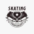 Vintage retro ice skating logo, figure skating logo vector design with shoes and star cup