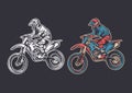 Vintage retro illustration motocross side view color and black white