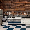 1647 Vintage Retro Kitchen: A retro and vintage-inspired background featuring a vintage kitchen scene with retro appliances, ute