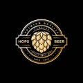 Elegant Luxury Golden Vintage Retro Hop Hops Craft Beer Label Logo Design Vector