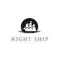 Sunset Sunrise Moon Ship Sail Logo Design Vector