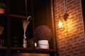 Vintage or retro lamp on old wall in home, Feeling romantic in old home with retro light, Lighting equipment in interior home Royalty Free Stock Photo