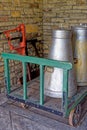 Vintage retro luggage on an antique railway station trolley Royalty Free Stock Photo