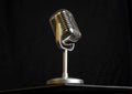 Vintage Retro Microphone Closeup View With Yellow Light