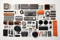 Vintage Retro Microphone Knolling Art for Analog World - Vintage Lifestyle Concept Royalty Free Stock Photo