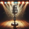 vintage microphone on stage under spotlights Royalty Free Stock Photo