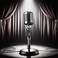 vintage microphone on stage under spotlights