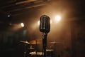 vintage retro microphone on stage under spotlights Royalty Free Stock Photo