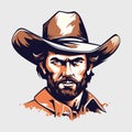 Vintage retro mnimial modern cowboy western character person. Can be used for logo, emblem or graphic design. Graphic Art. Vector