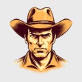 Vintage retro mnimial modern cowboy western character person. Can be used for logo, emblem or graphic design. Graphic Art. Vector