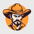 Vintage retro mnimial modern cowboy western character person. Can be used for logo, emblem or graphic design. Graphic Art. Vector