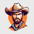 Vintage retro mnimial modern cowboy western character person. Can be used for logo, emblem or graphic design. Graphic Art. Vector