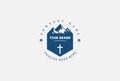 Vintage Retro Mountain with Christian Cross for Church or Chapel Religion Logo Design Vector