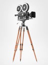 Vintage retro movie camera tripod mount isolated on white high quality rendering Royalty Free Stock Photo