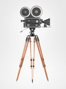 Vintage retro movie camera tripod mount isolated on white high quality rendering Royalty Free Stock Photo