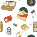 Vintage and retro music players and records vector