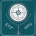 Vintage retro Nautical Voyager compass label design
