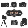 Vintage retro old camera collection. Hand drawn vector