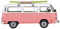 Vintage, Retro, Old-fashioned German Hippie mini camper bus van VW T2 isolated on white transparent background PNG side pink Royalty Free Stock Photo