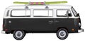 Vintage, Retro, Old-fashioned German Hippie mini camper bus van VW T2 isolated on white transparent background PNG side black Royalty Free Stock Photo