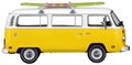 Vintage, Retro, Old-fashioned German Hippie mini camper bus van VW T2 isolated on white transparent background PNG side yellow Royalty Free Stock Photo